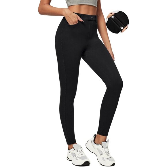 Women High Waisted Skinny Jeans Stretchy Tummy Control Pockets Leggings - Picture 2 of 5